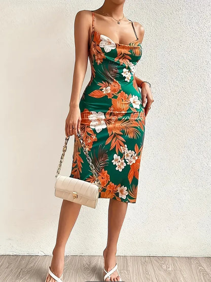 Green Flower Pattern Women's Dress