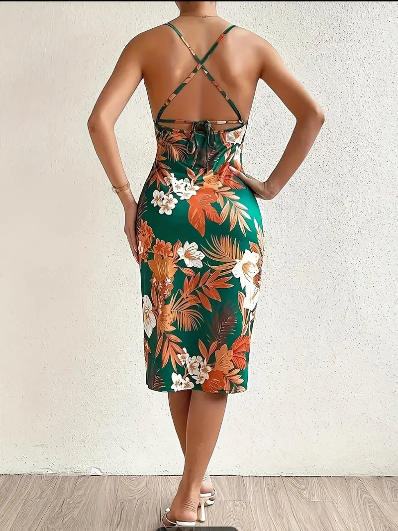 Green Flower Pattern Women's Dress